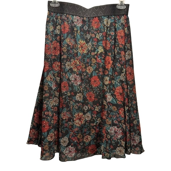LuLaRoe Lola Lined Chiffon Midi Skirt Colorful Floral Elastic Band Large 14-16 - Picture 4 of 16